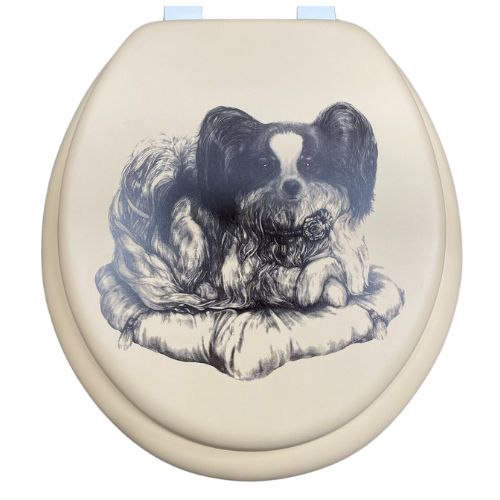 Cush'n Soft Little Lap Dog on White Padded Toilet Seat