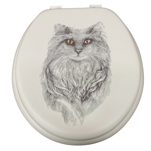 Cush'n Soft Cat on White Padded Toilet Seat