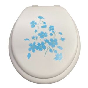 Blue Spring Flower Pattern Padded Toilet Seat